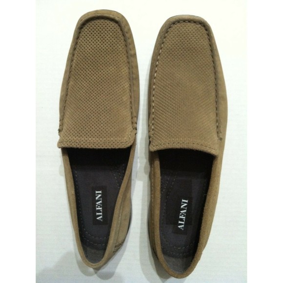 ALFANI MENS NEW TAN LEATHER LOAFER DRIVERS SLIP ON CASUAL SHOES SIZE: 10 M